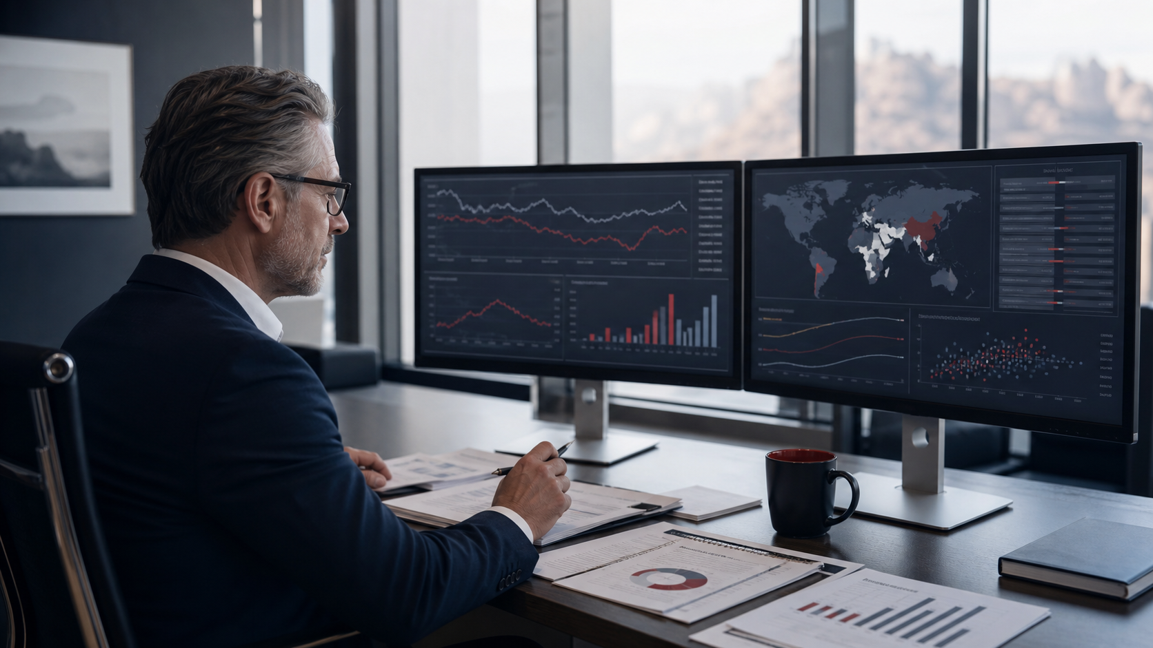 Profesionales de inversión trabajando en una estrategia financiera